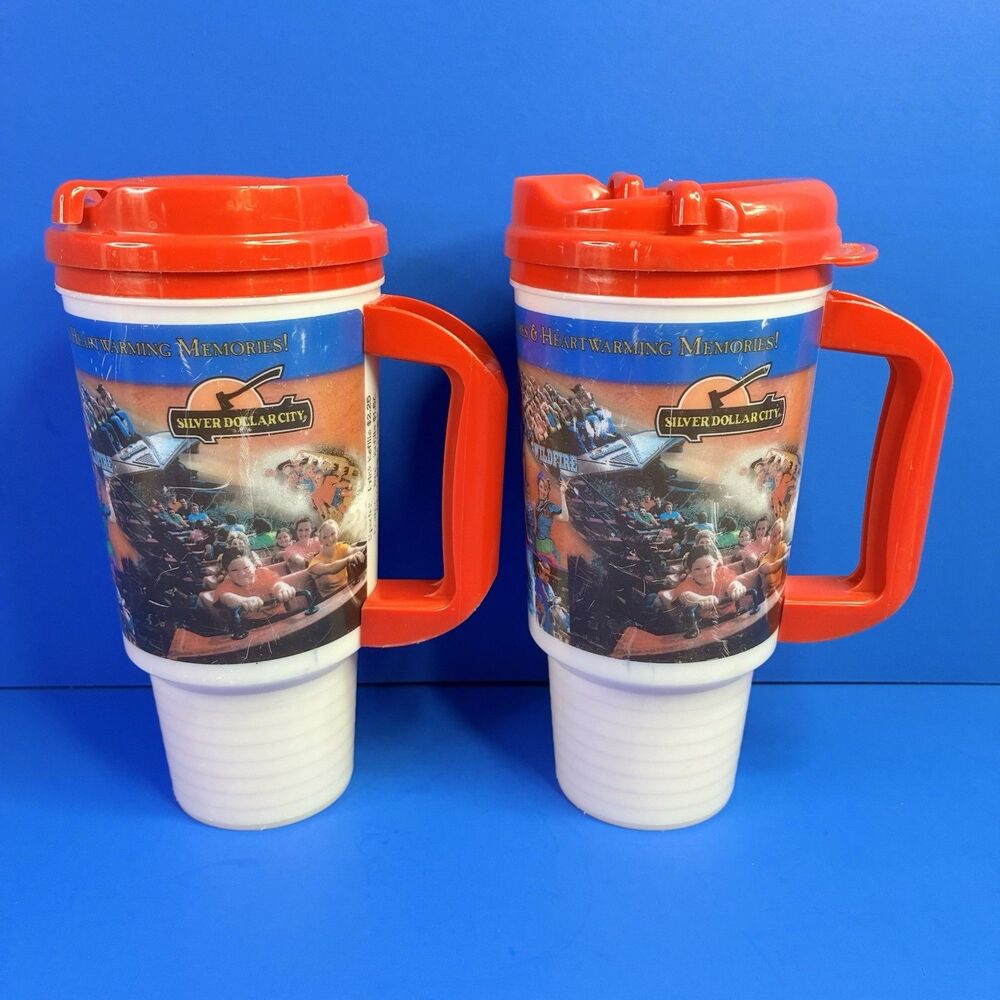 Lot of 2 Silver Dollar City Grandfathered Refillable Mug Powder Keg